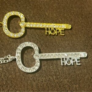 2 Pretty Skeleton Key Pendant Necklaces “HOPE” New!